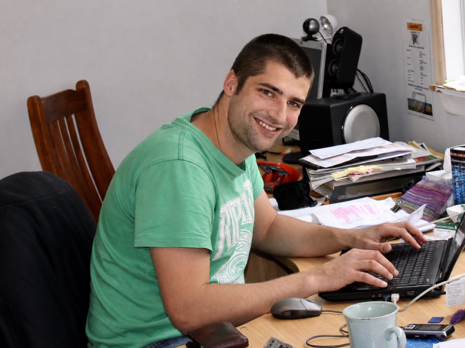 Ryan working at the desk in the early days of Amy’s Flowers